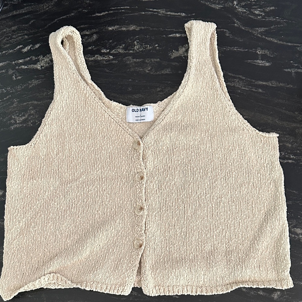 Old Navy Beige Knit Button-Up Tank